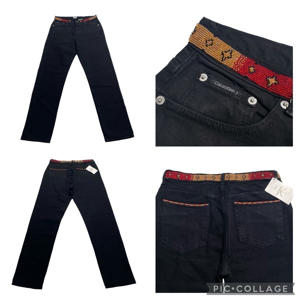 Vintage Calvin Klein Beaded Lowrider Jeans Black Southwestern Sz 11 NWT